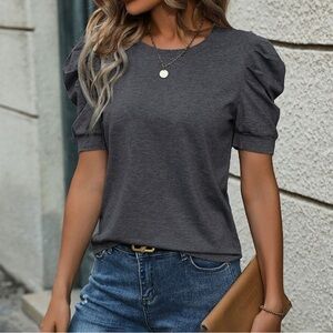 Elegant Gray Puff Sleeve Top